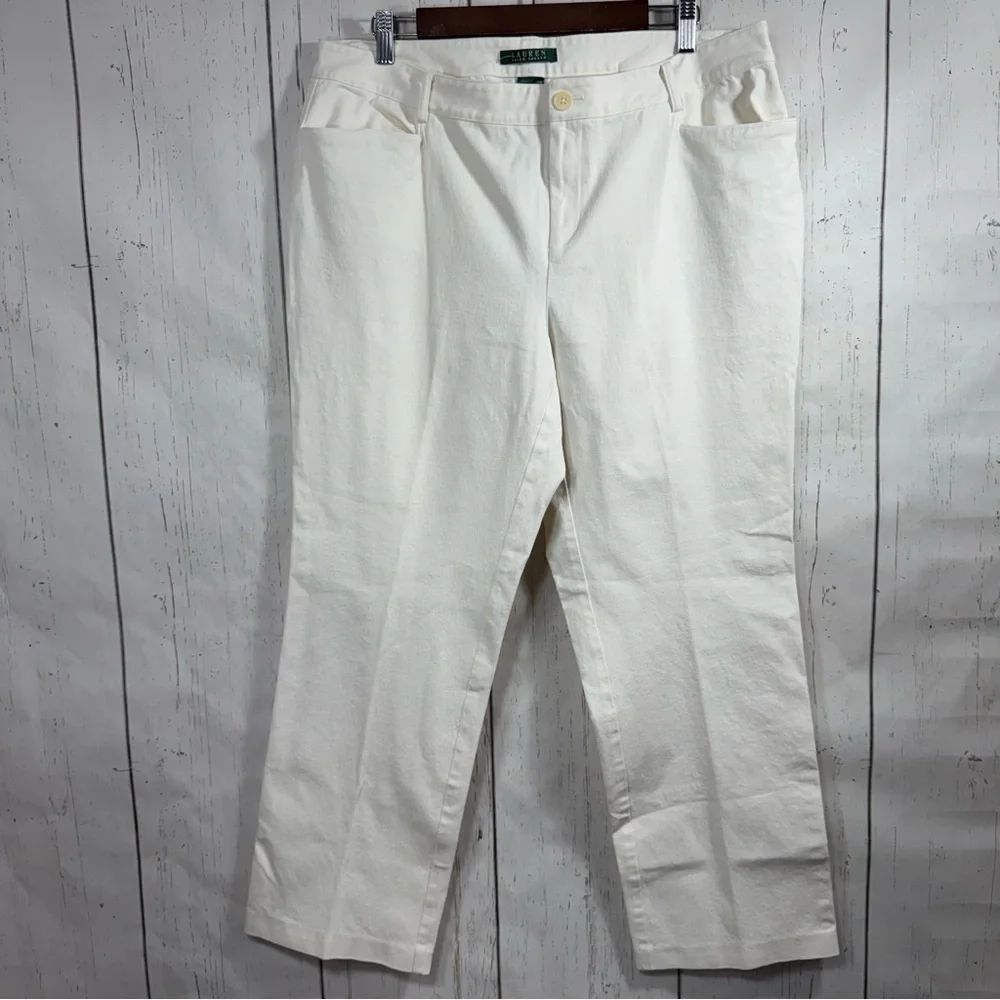 Lauren Ralph Lauren White Straight Leg Stretch Pants 16W Career Quiet Luxury
